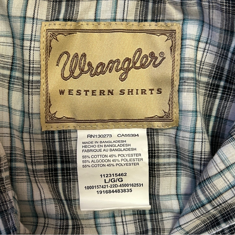 Wrangler Western Pearl Snap Short Sleeve Shirt Plaid Gray Black Men’s L - Picture 5 of 10